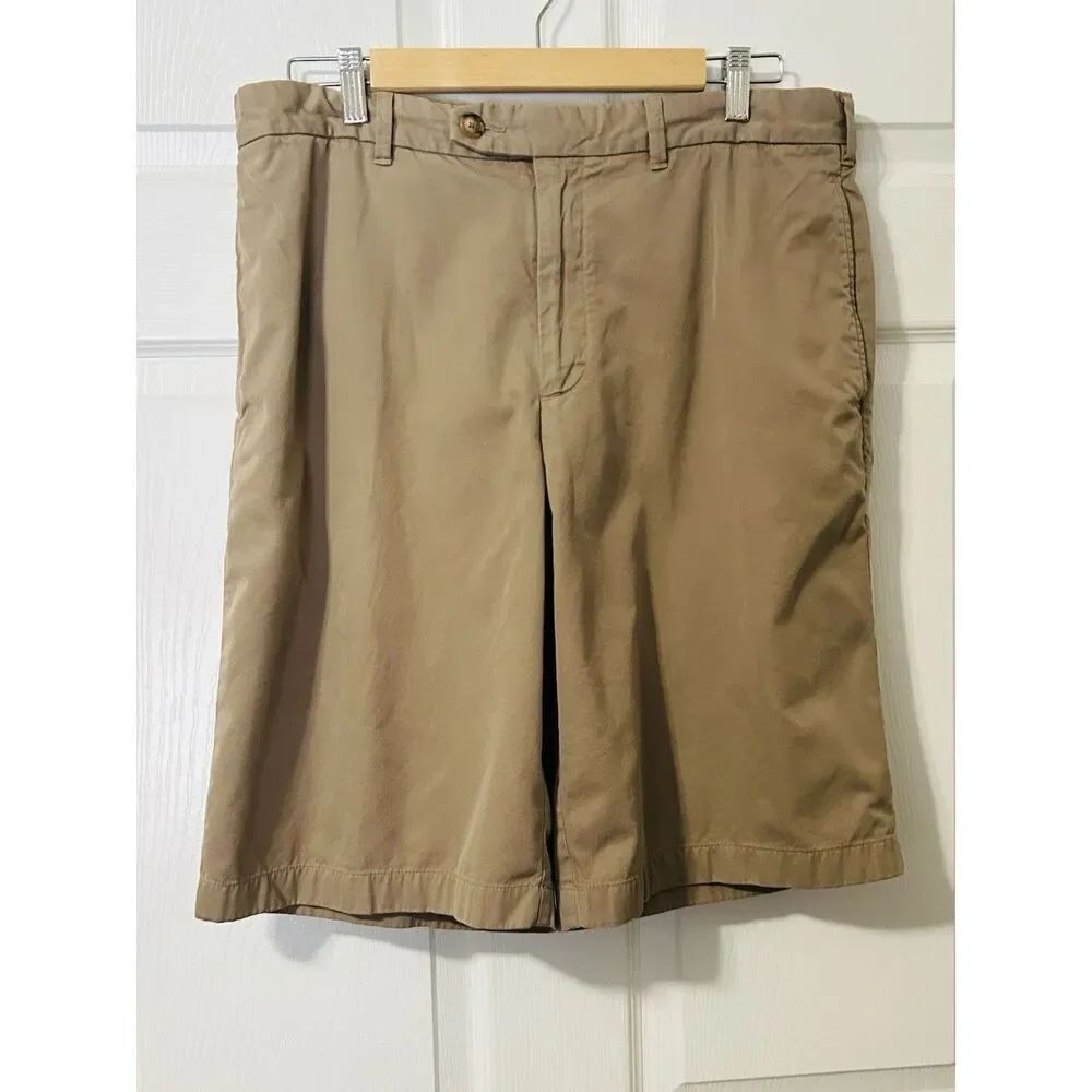 Lands End Size 34 Khaki Shorts Flat Front 100% Cotton Mens 190396